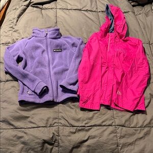 Columbia Lavender Fleece and Magenta Rain Jacket size 7/8- S